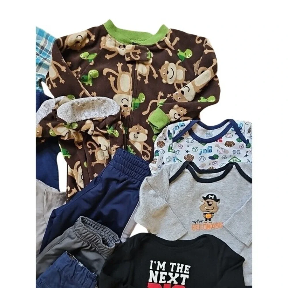 Baby Boy 12-18 Months Clothes Bundle Carters Gerber Plaid Robot Monkey 12pc Lot